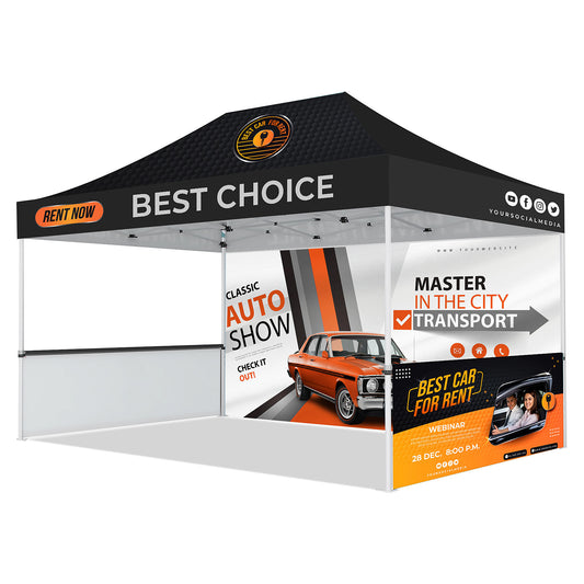10' X 15' Custom Printed Pop Up Tent Kit, Full Wall & 2 Half Walls