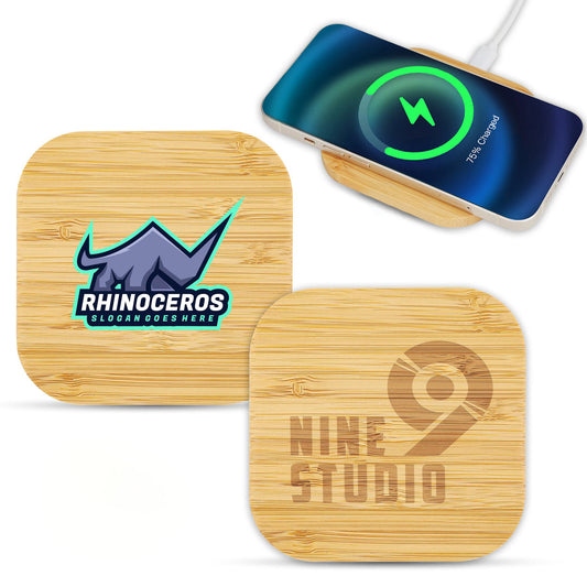 Eco-Friendly 15W Square Design Bamboo Wireless Charger