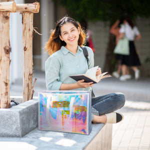 TPU Holographic Tote Bag With Leather Handle